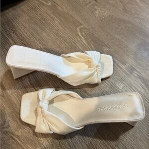Princess Polly Cream Linen Kitten Heels